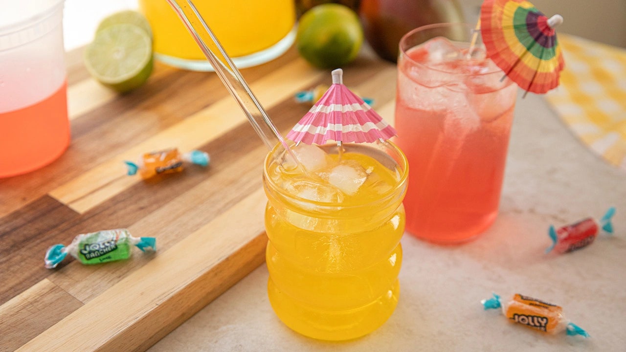 pair of jolly rancher homemade sodas ready to serve