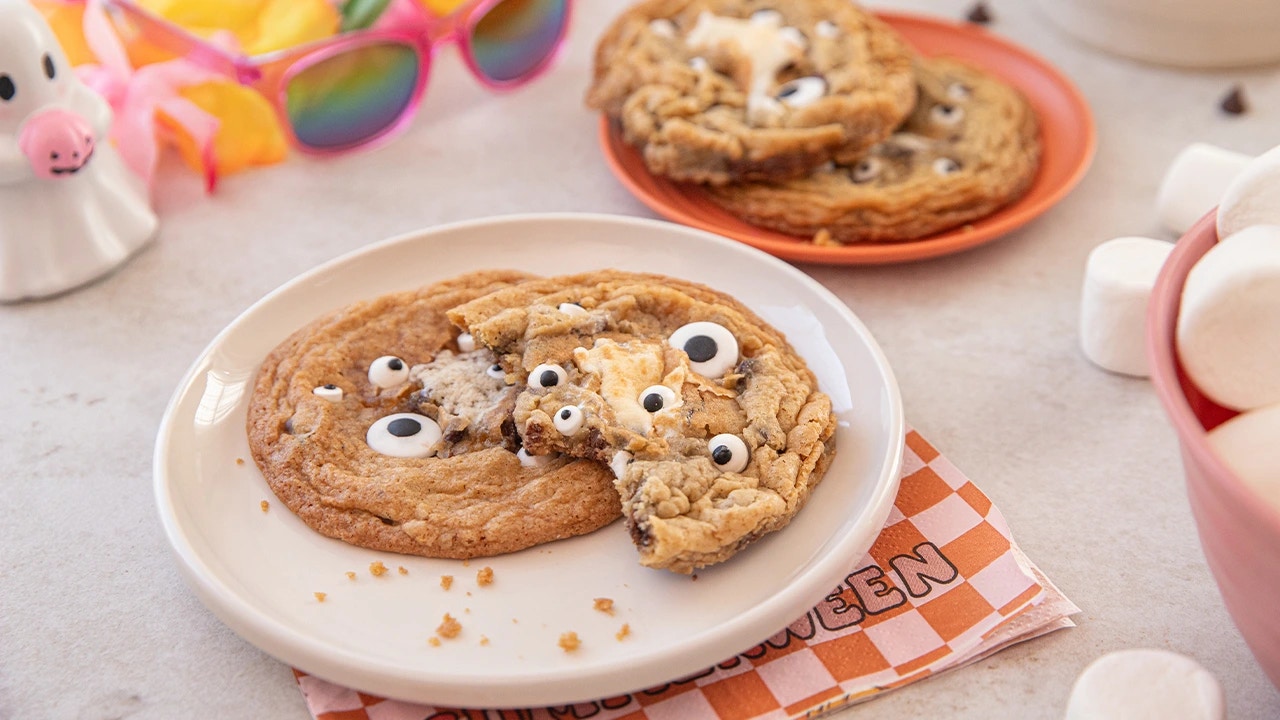 plate of smores eyeball cookies with bite missing