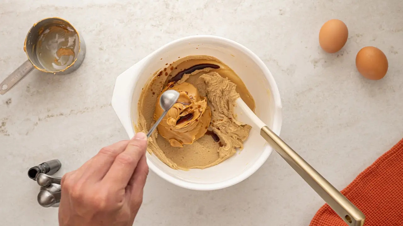 vanilla and peanut butter added to mixing bowl