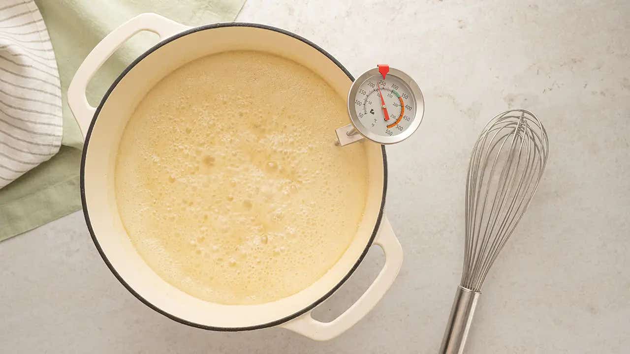 caramel reaches golden brown color