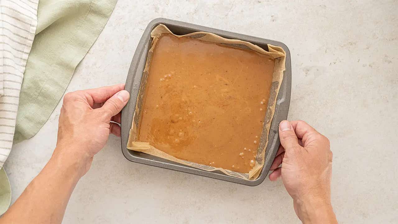 caramel poured into prepared pan