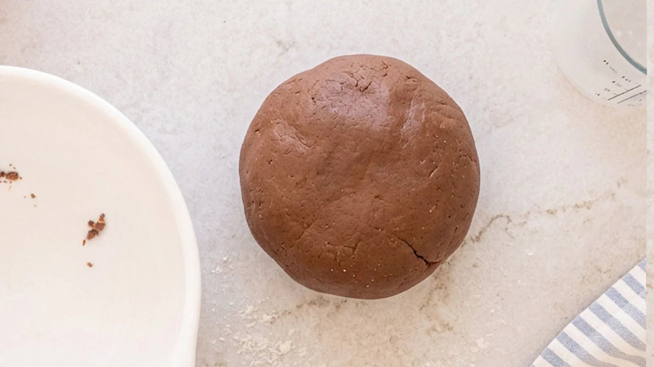 ball of chocolate doughnut dough