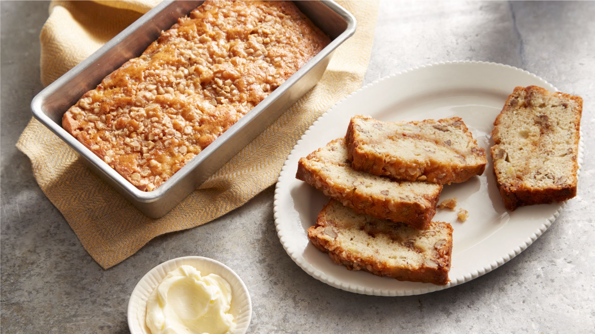 toffee banana rum bread loaf