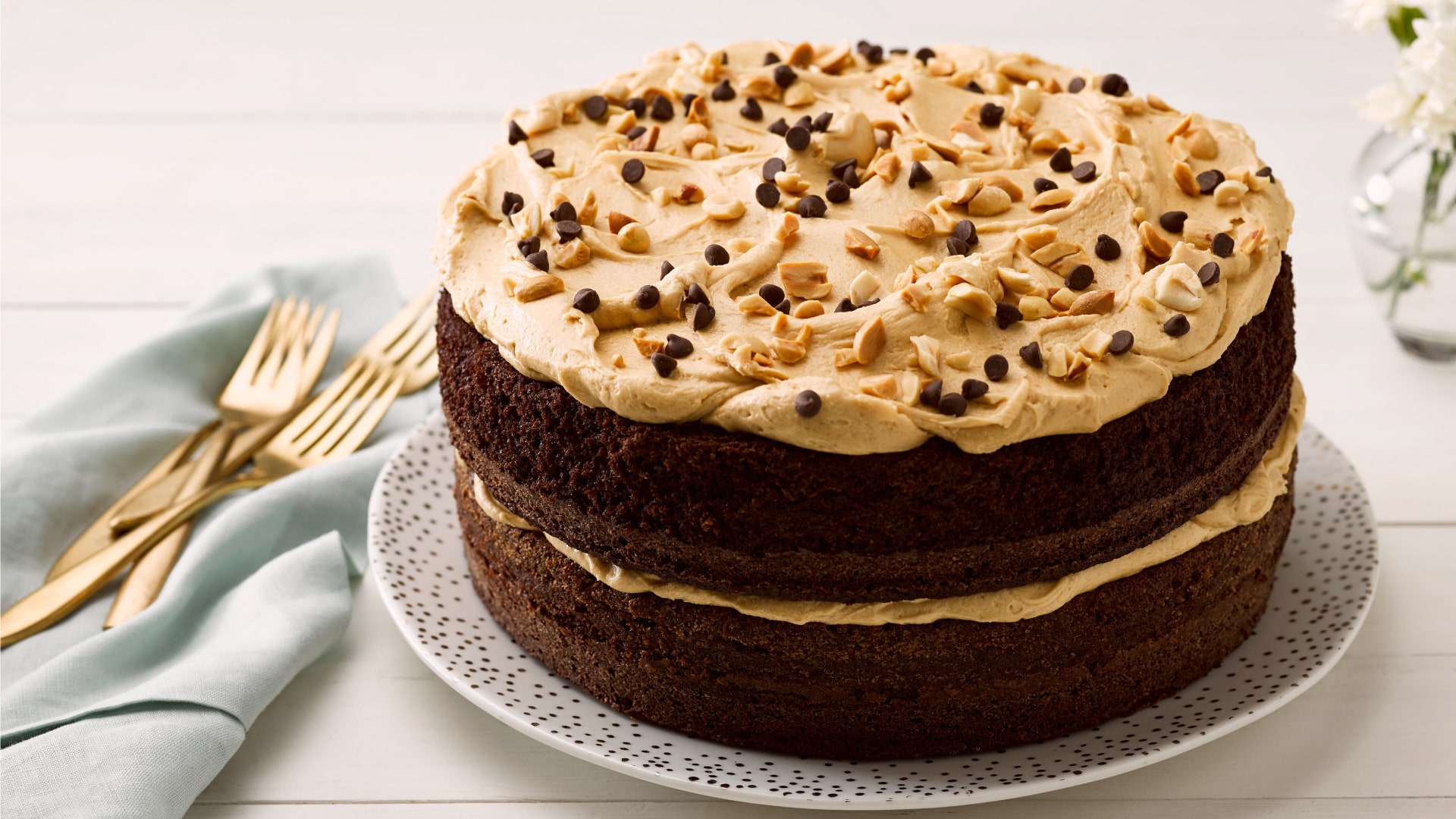 chocolate cake with peanut butter frosting