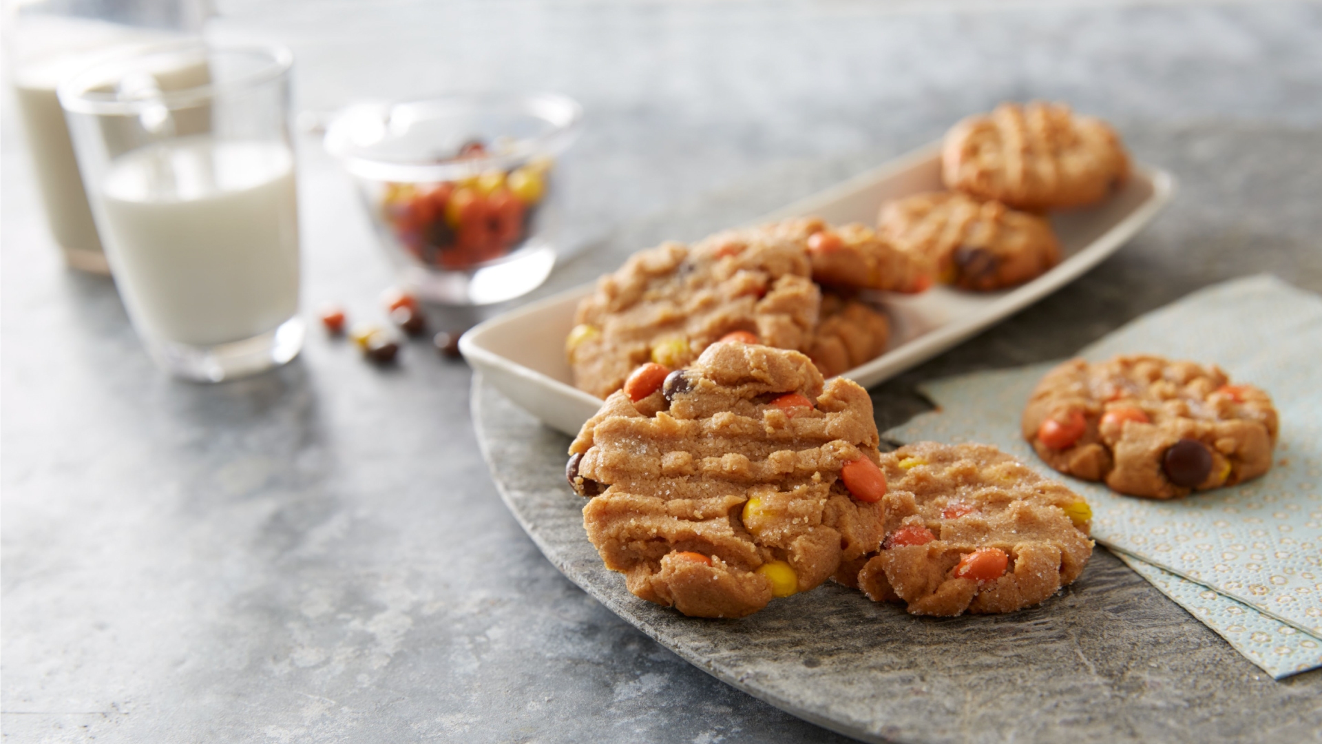 gluten free reeses pieces minis peanut butter cookies