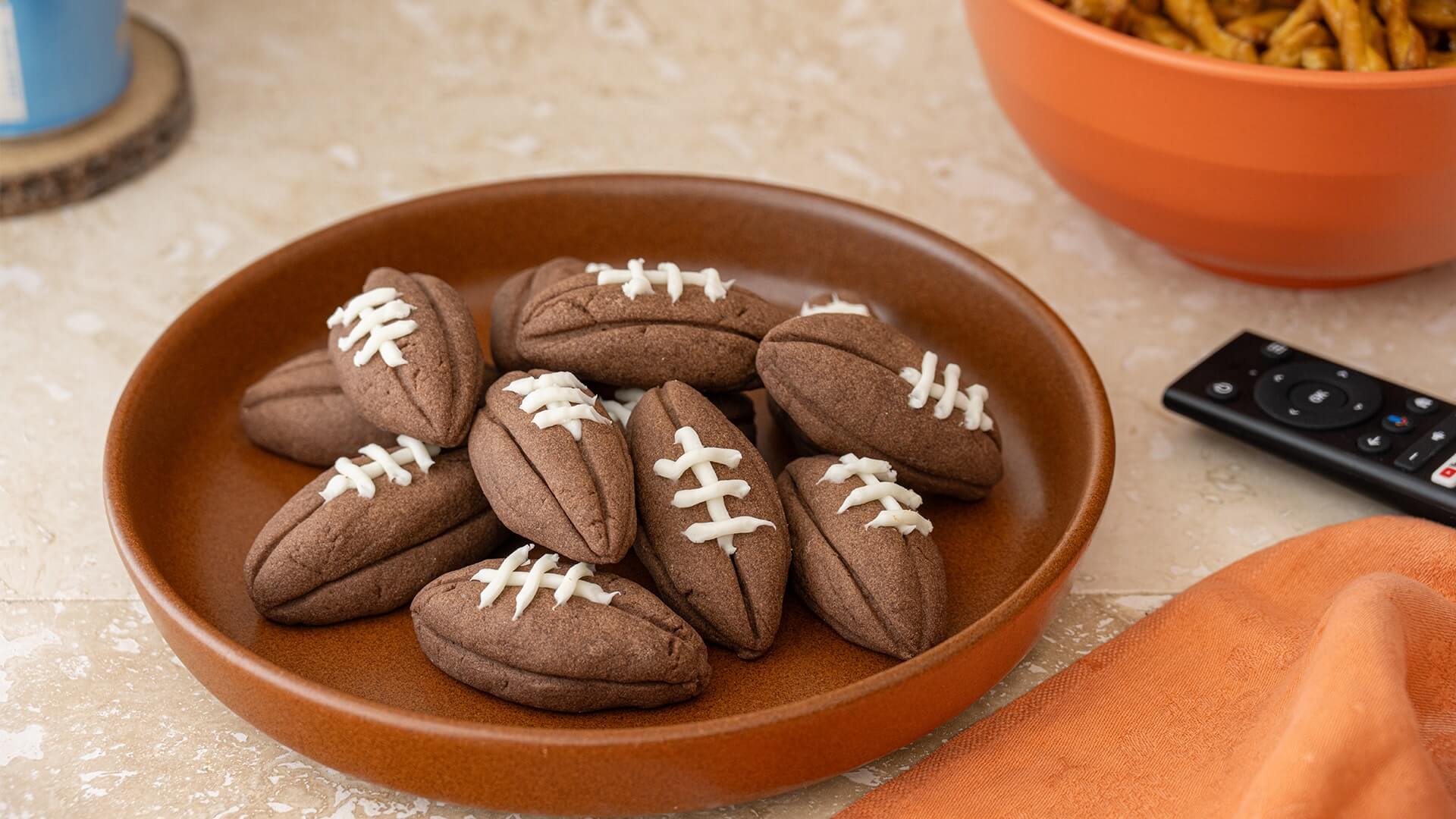 plate of reeses stuffed football cookies