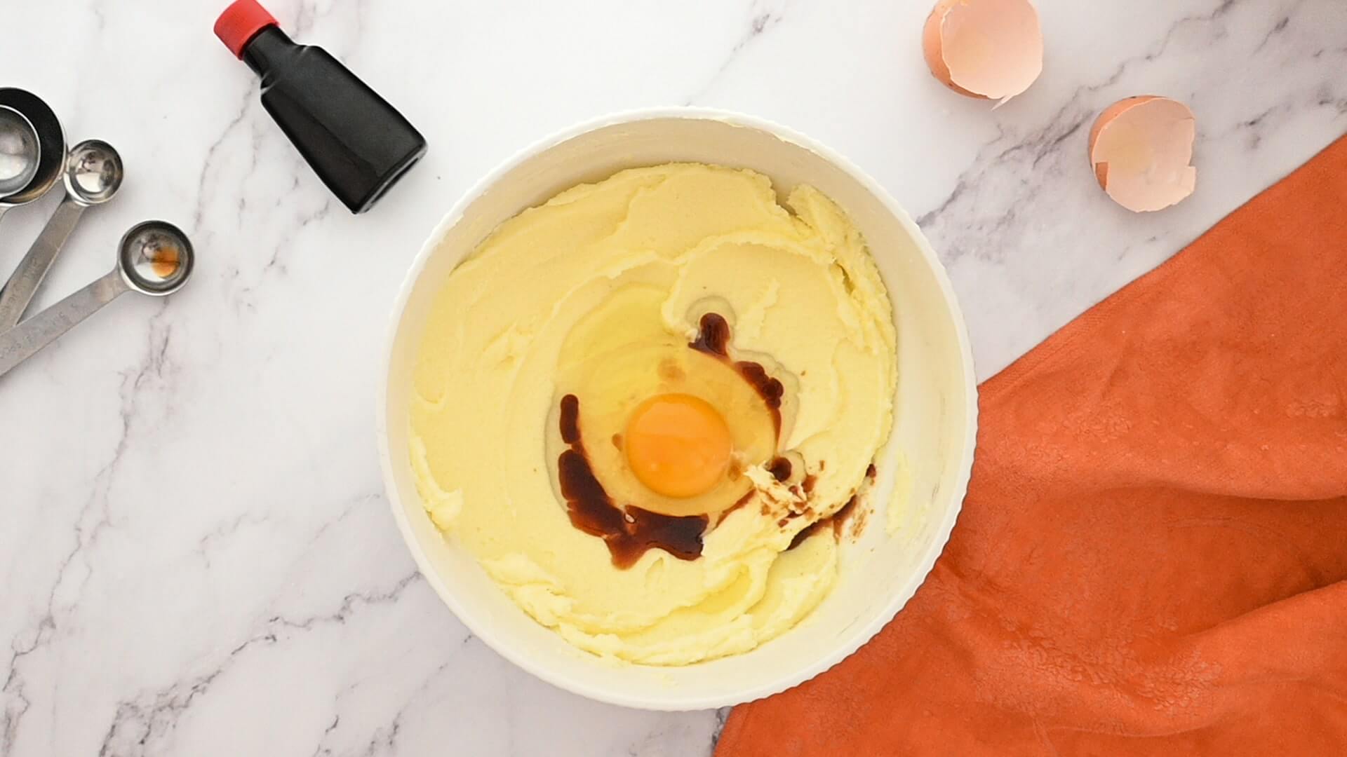 egg added to butter mixture