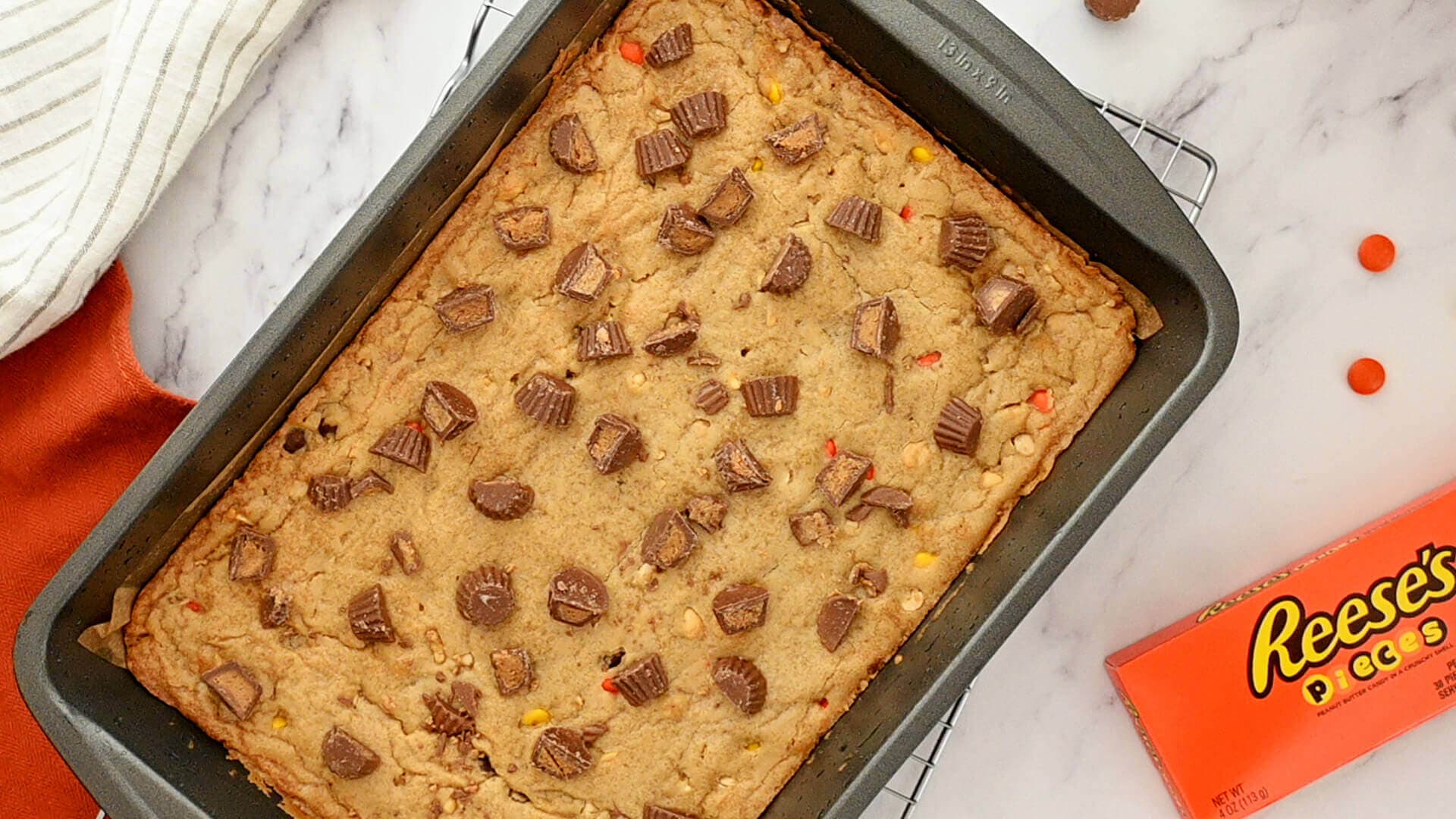 blondies topped with reeses cup halves