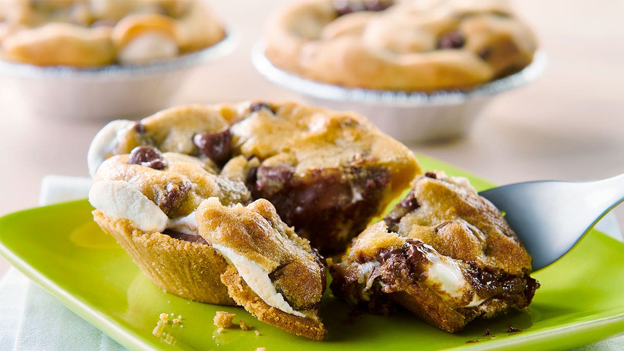 chocolate chip cookie dough smores pies recipe