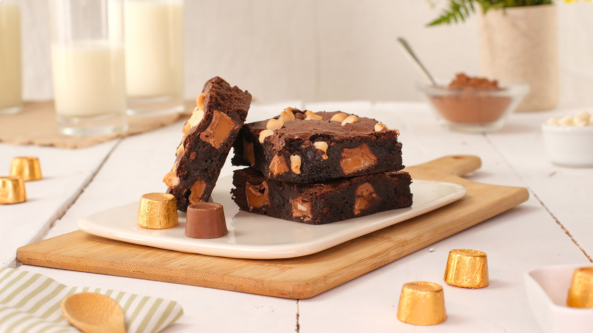 tray of freshly made rolo caramel brownies