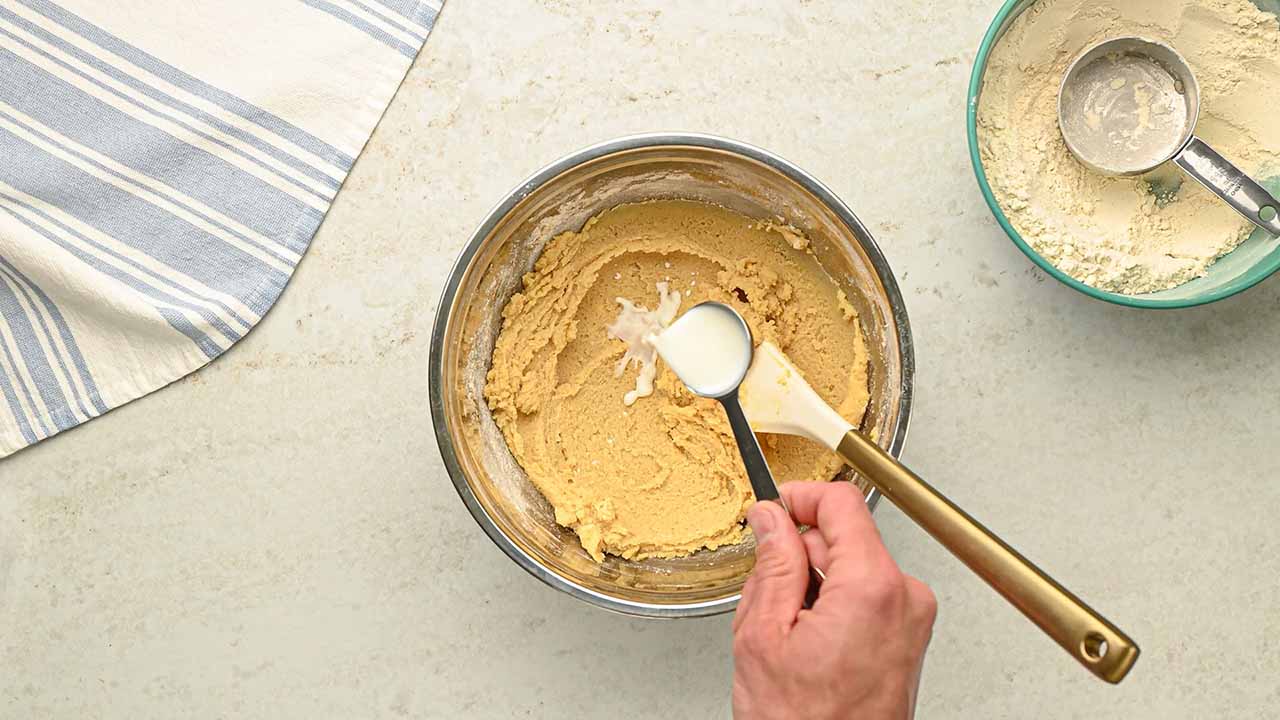 adding milk into the butter mixture