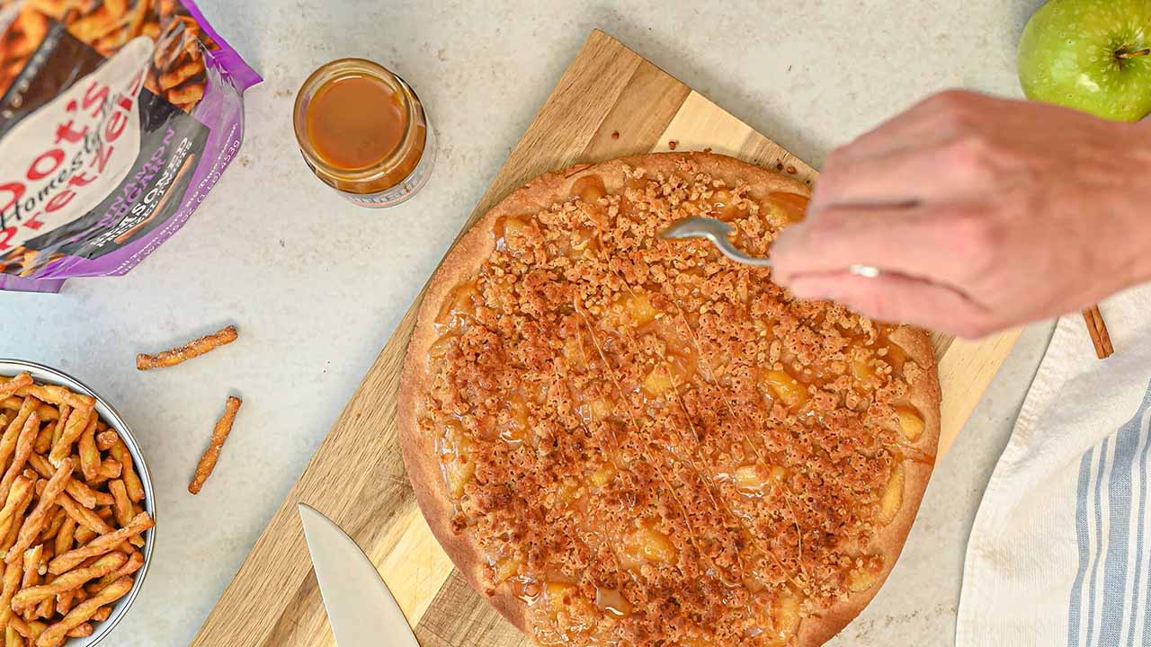 top with a drizzle of caramel topping and begin serving