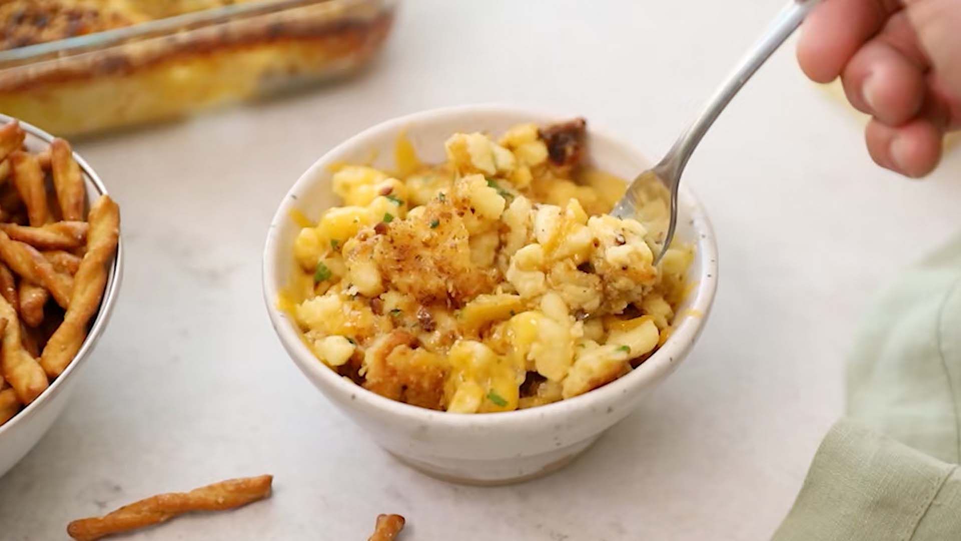 dots pretzel crusted mac and cheese step by step recipe video