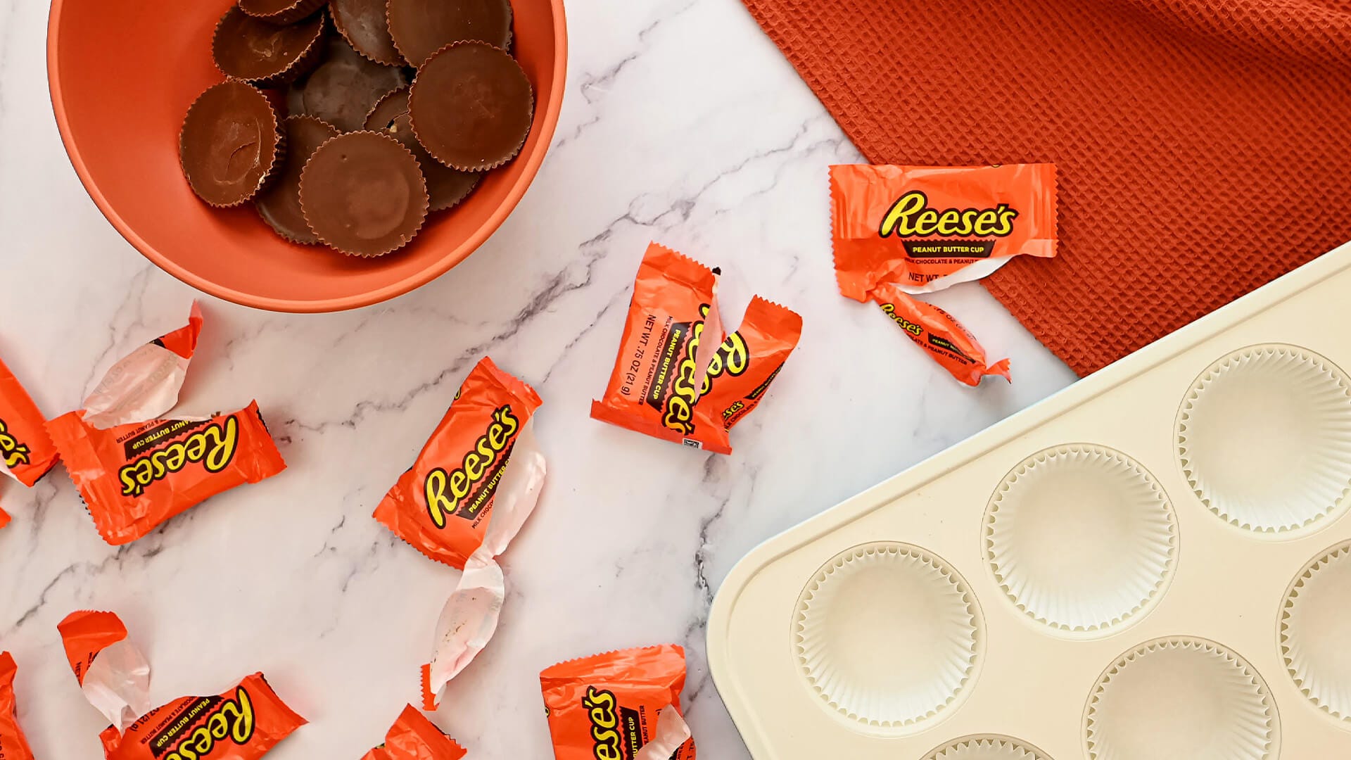 bowl of unwrapped reeses cups