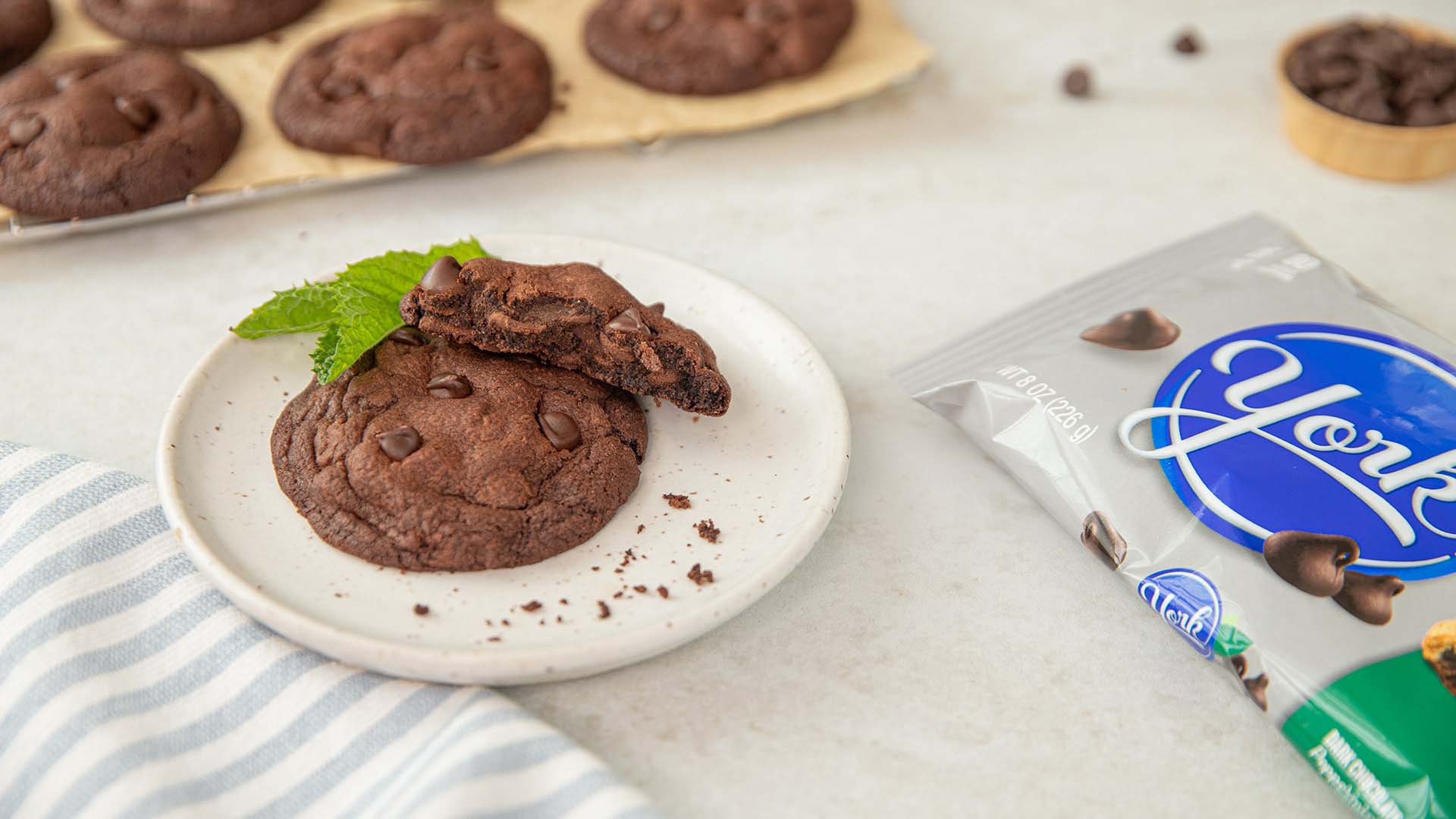 plated york dark chocolate peppermint chip cookies ready to serve