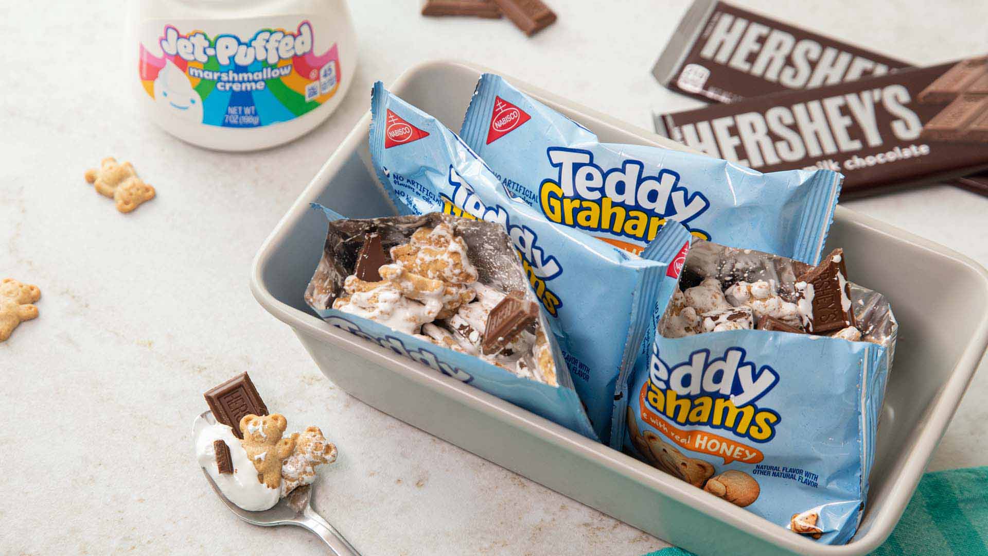 bin filled with several smores in a bag ready to enjoy