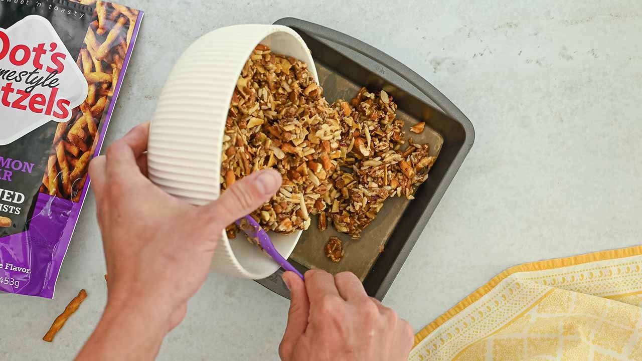pouring the combined mixture into a square baking pan