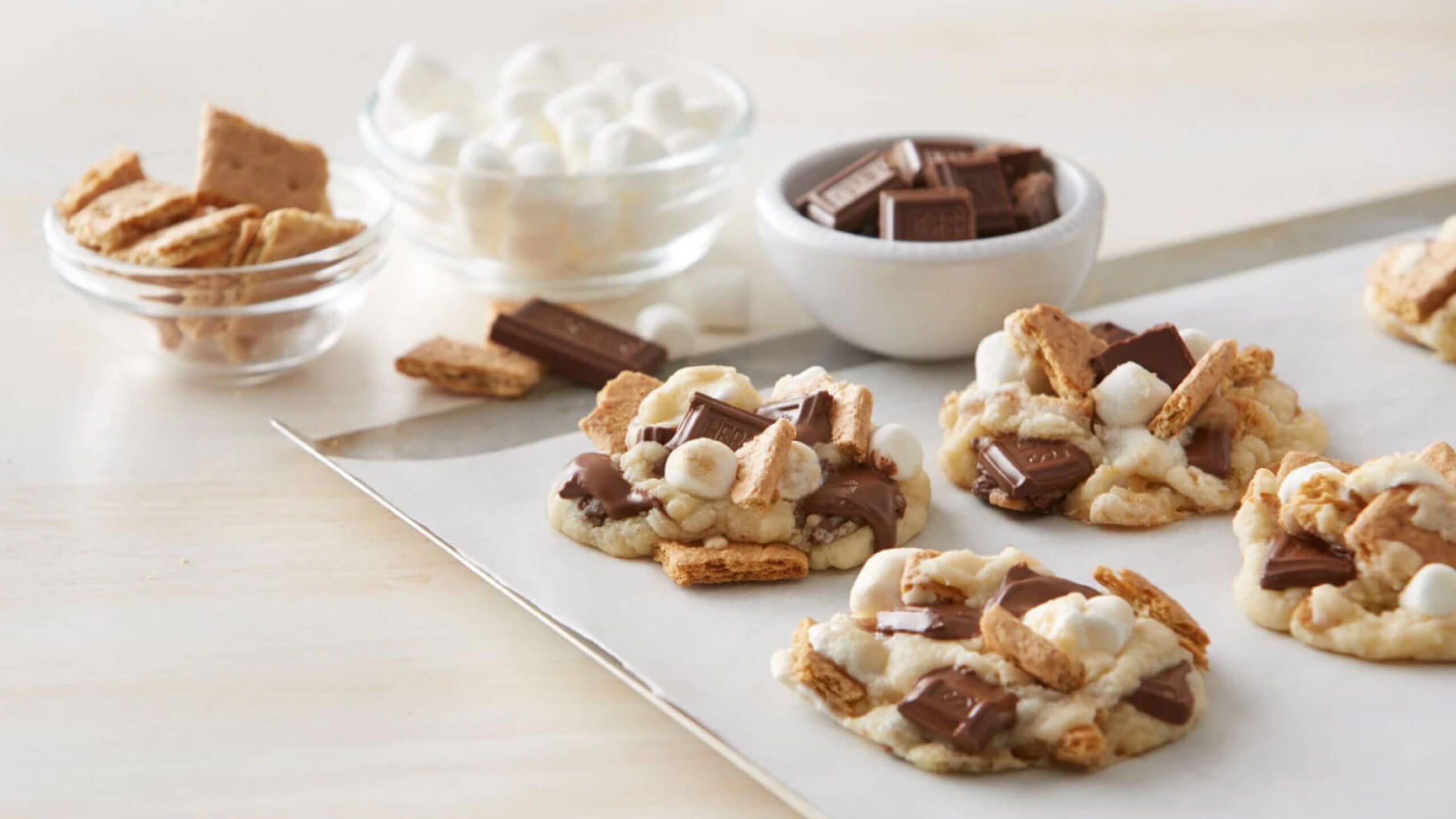 tray of freshly baked smores cookies