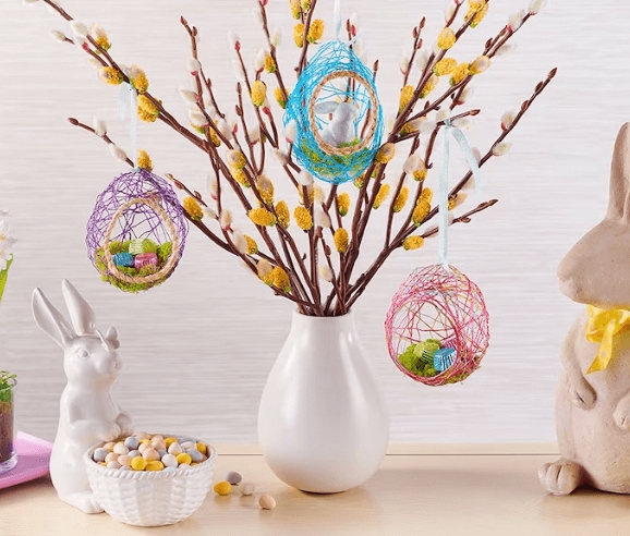string easter egg craft filled with hershey candy
