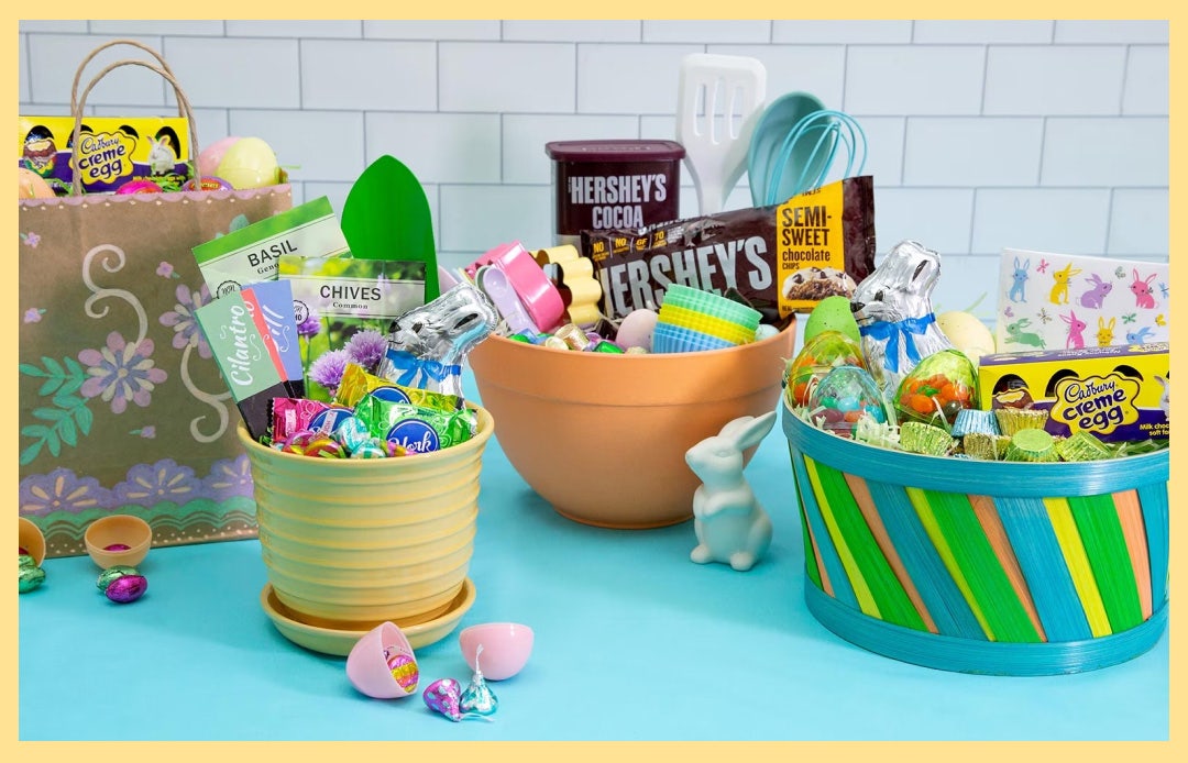 diy easter baskets filled with assorted hersheys candy