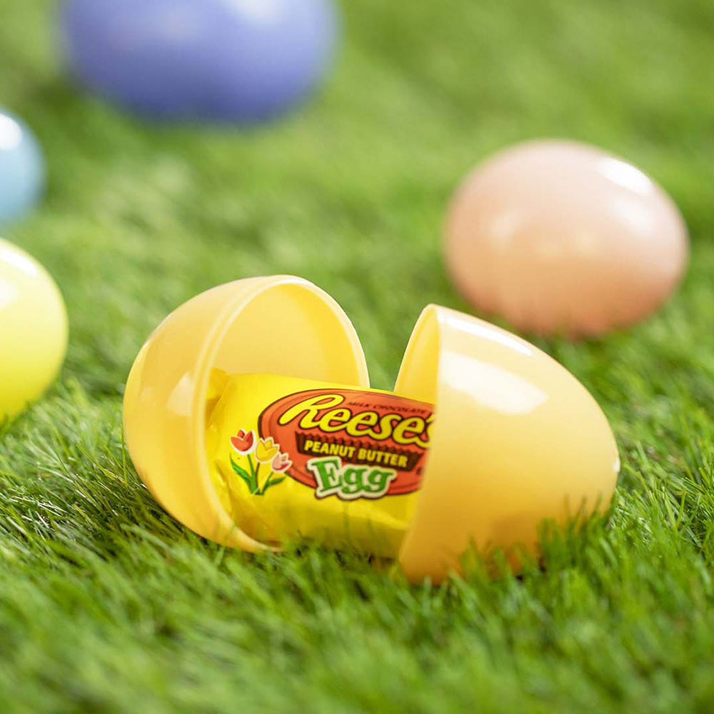 plastic easter egg filled with reeses milk chocolate peanut butter eggs