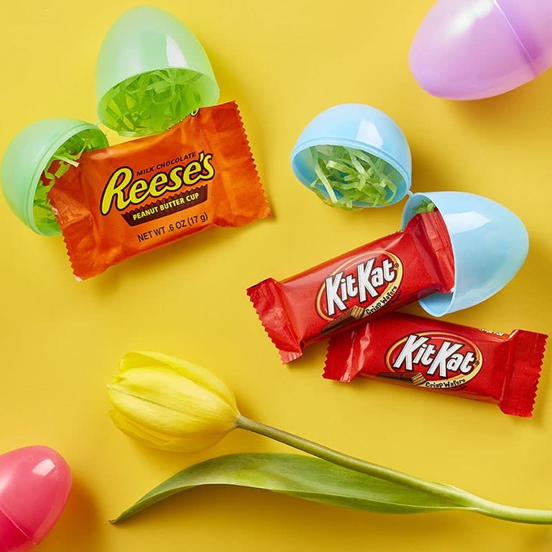 Reese's and Kit Kat Candies inside plastic easter eggs