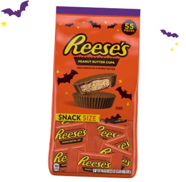 bag of reeses snack size peanut butter cups surrounded by bats