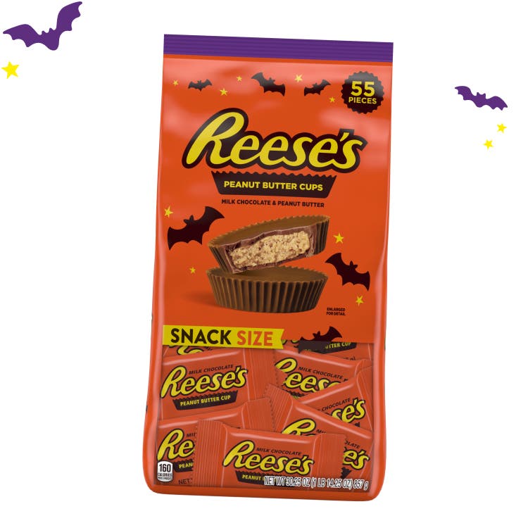 bag of reeses snack size peanut butter cups surrounded by bats