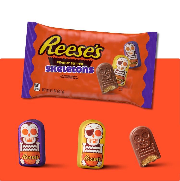 reeses peanut butter skeletons in and out of packaging