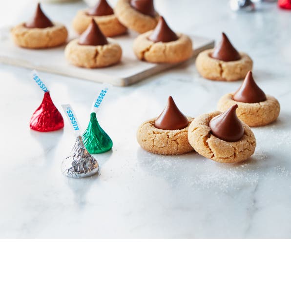 holiday themed hershey's kisses blossom cookies
