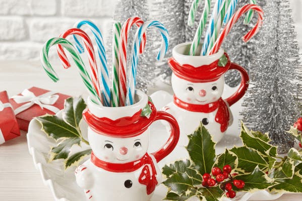 snowman mugs filled with jolly rancher original flavors candy canes