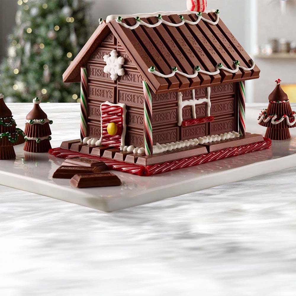 gingerbread house made out of solid milk chocolate