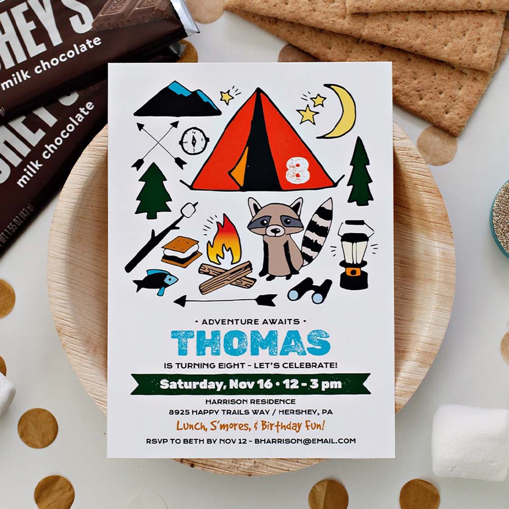 hersheys camping birthday party invitations