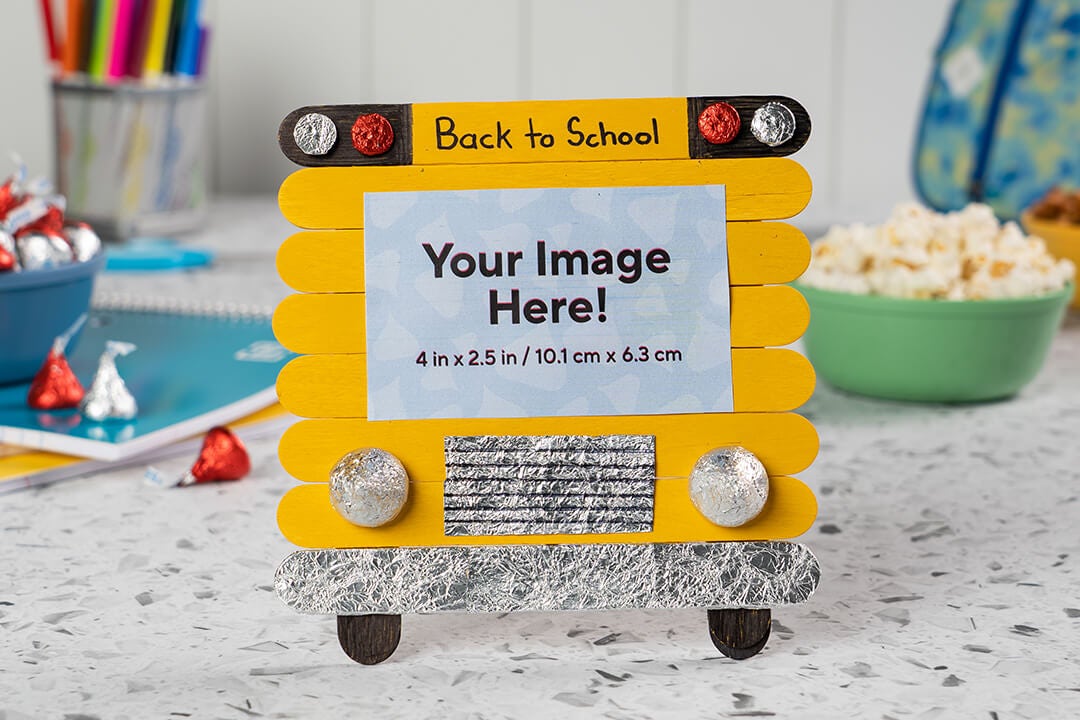 school bus popsicle sticks frame craft