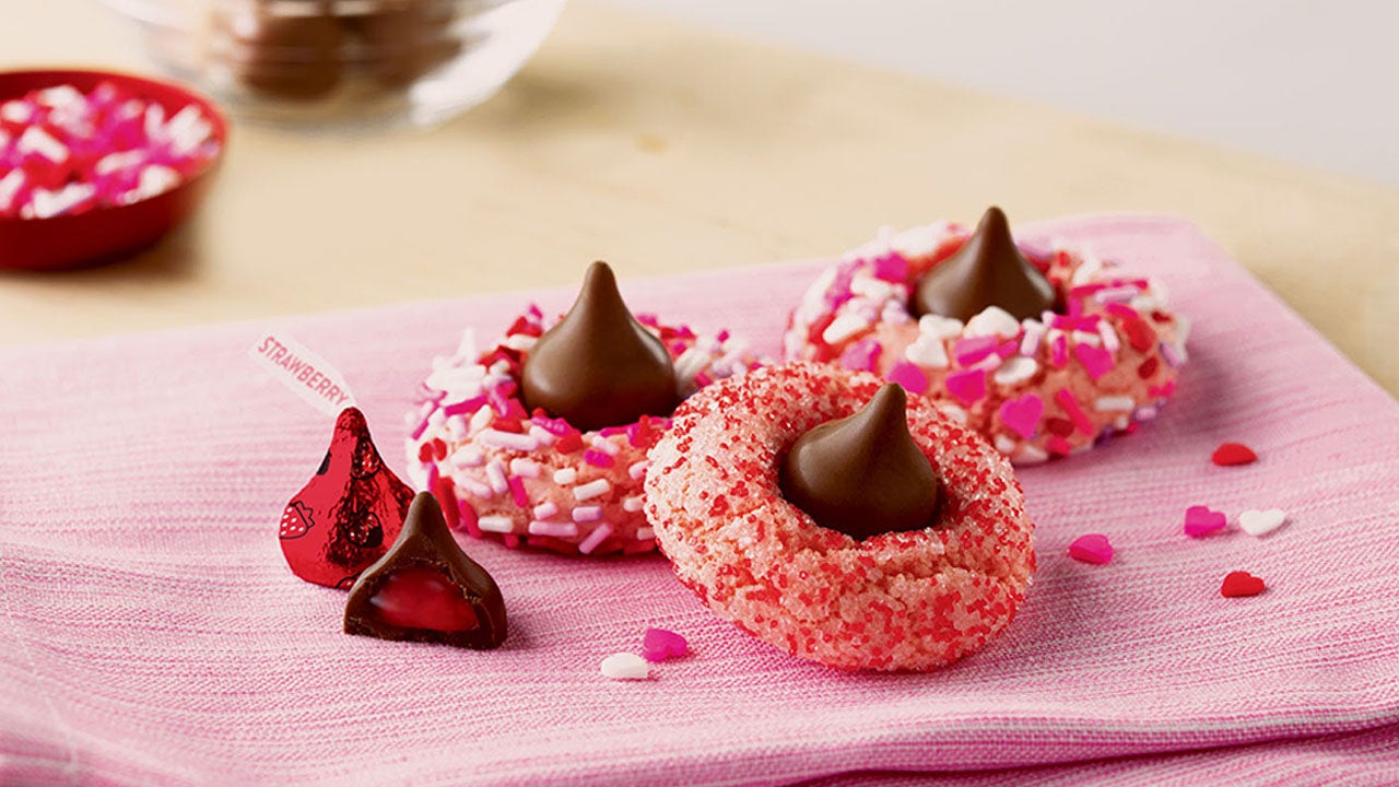 hersheys kisses pink strawberry blossom cookies recipe feature