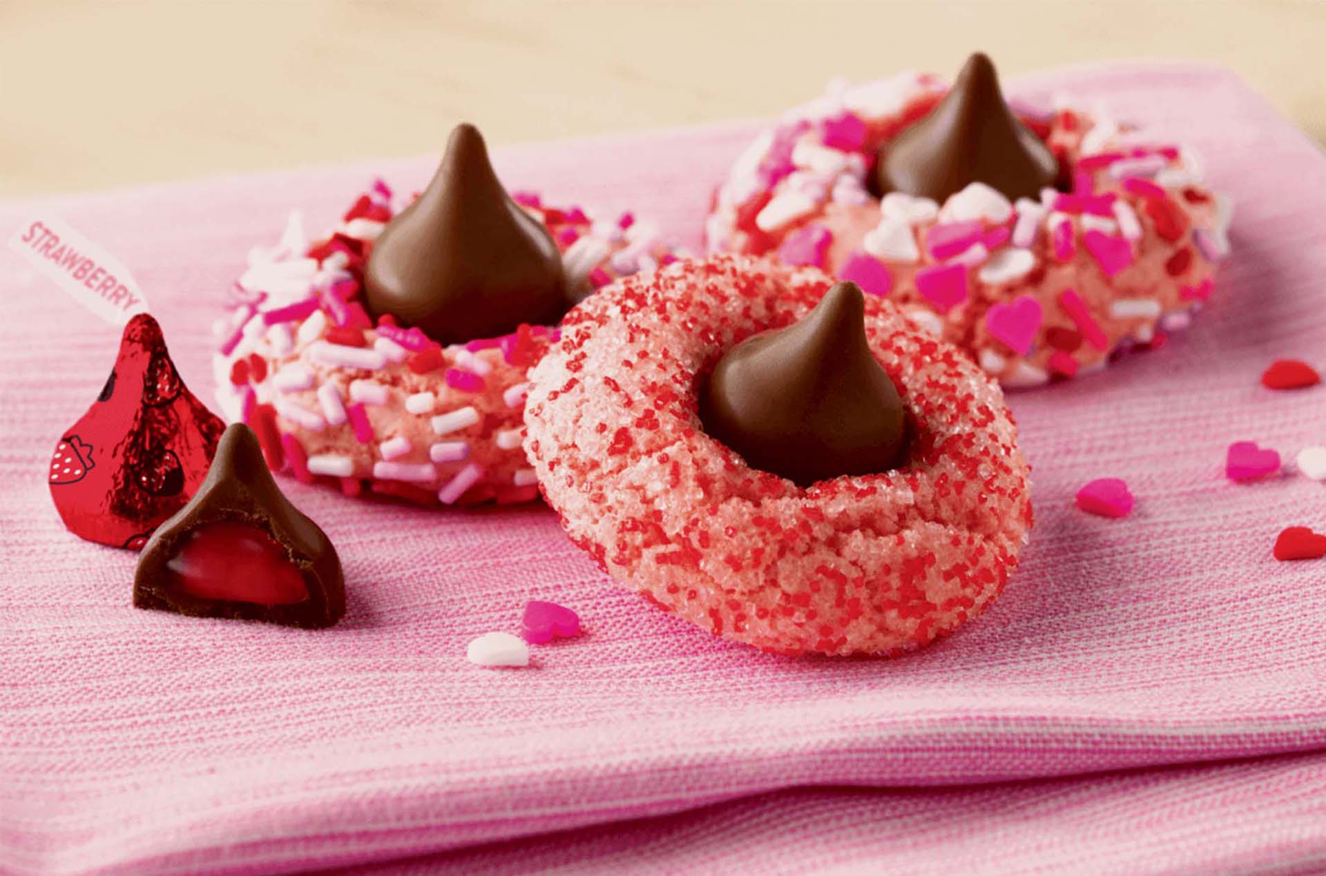 pink strawberry blossom cookies on pink napkin