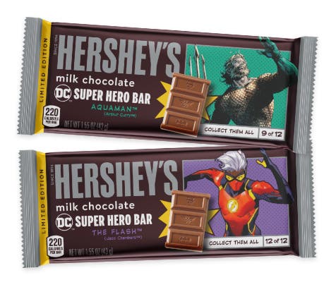 aquaman and the flash superhero candy bar designs