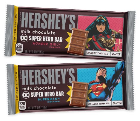 wonder girl and superman superhero candy bar designs