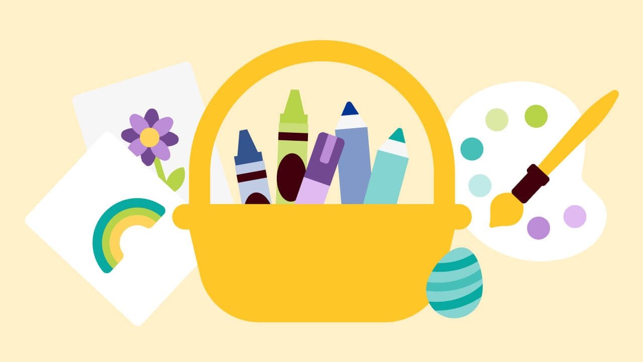 creativity basket filled with art supplies and materials
