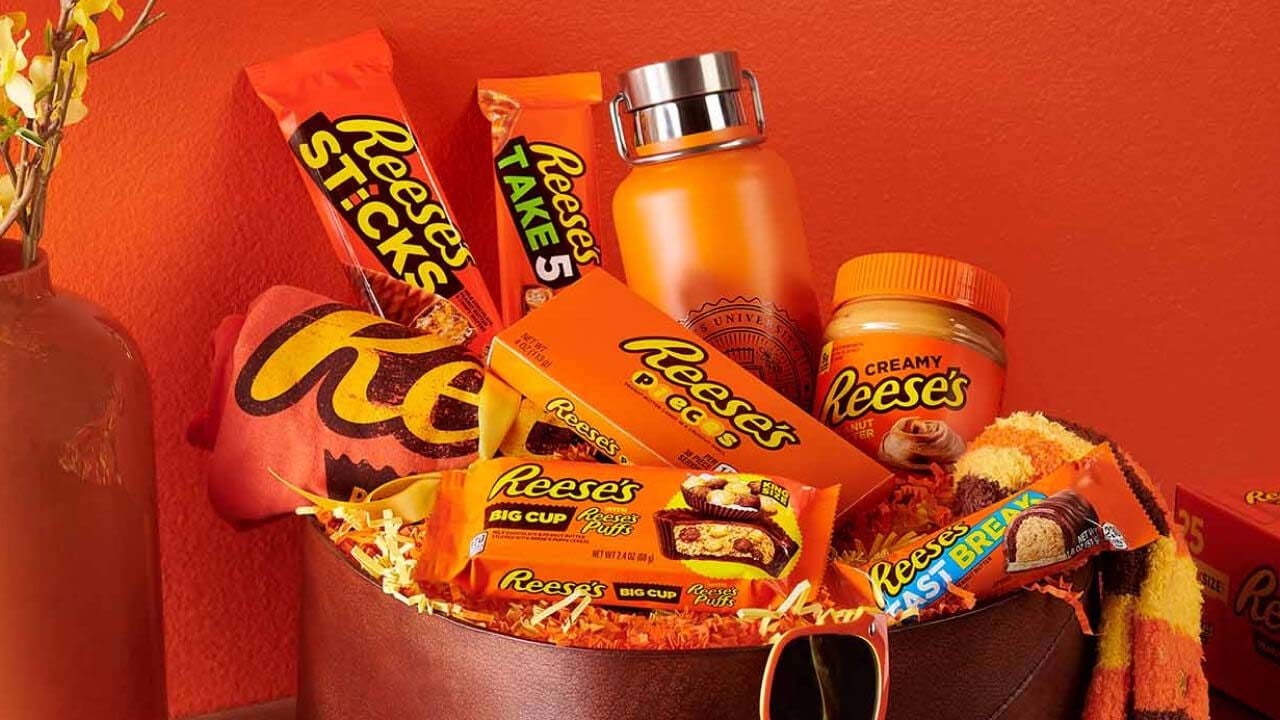 reeses lovers basket filled with easter candy, merch, and accessories