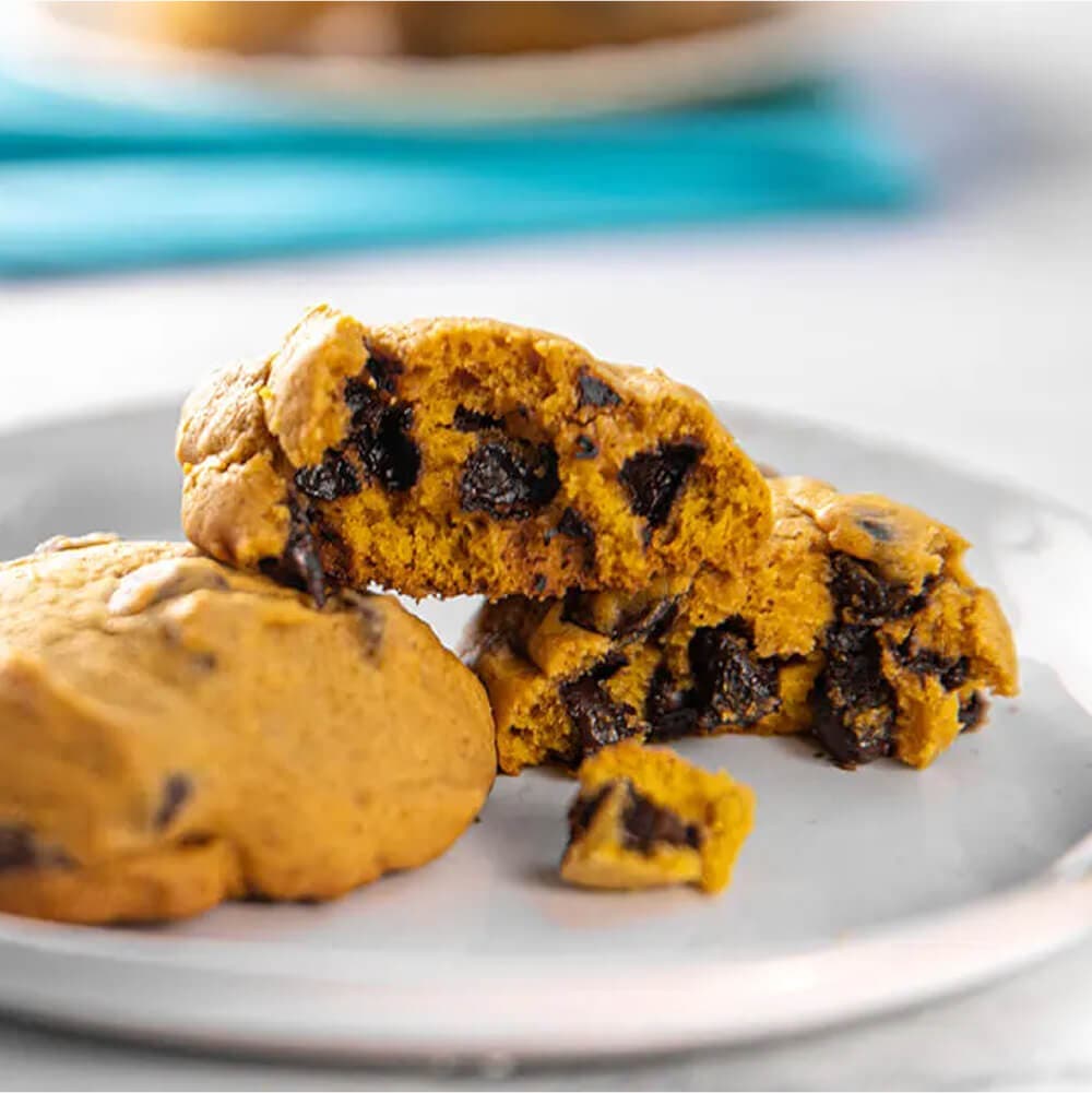stacked pumpkin chocolate chip cookies