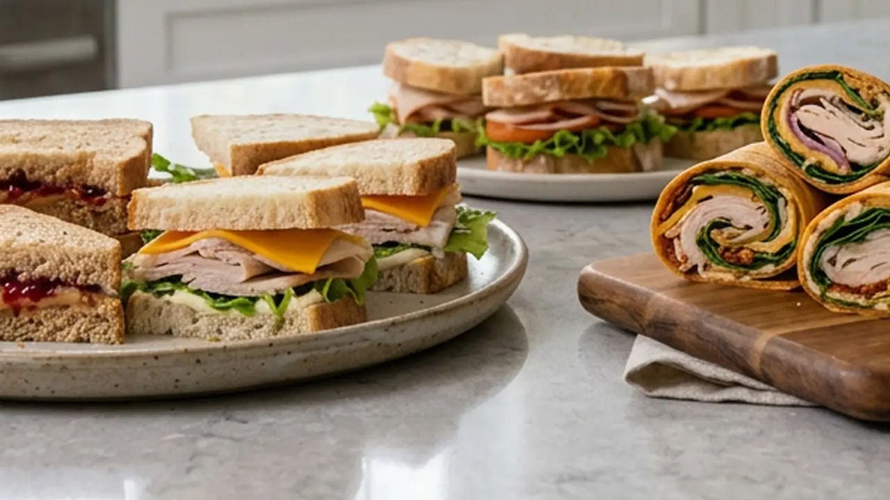 trays of mini sandwiches and wraps