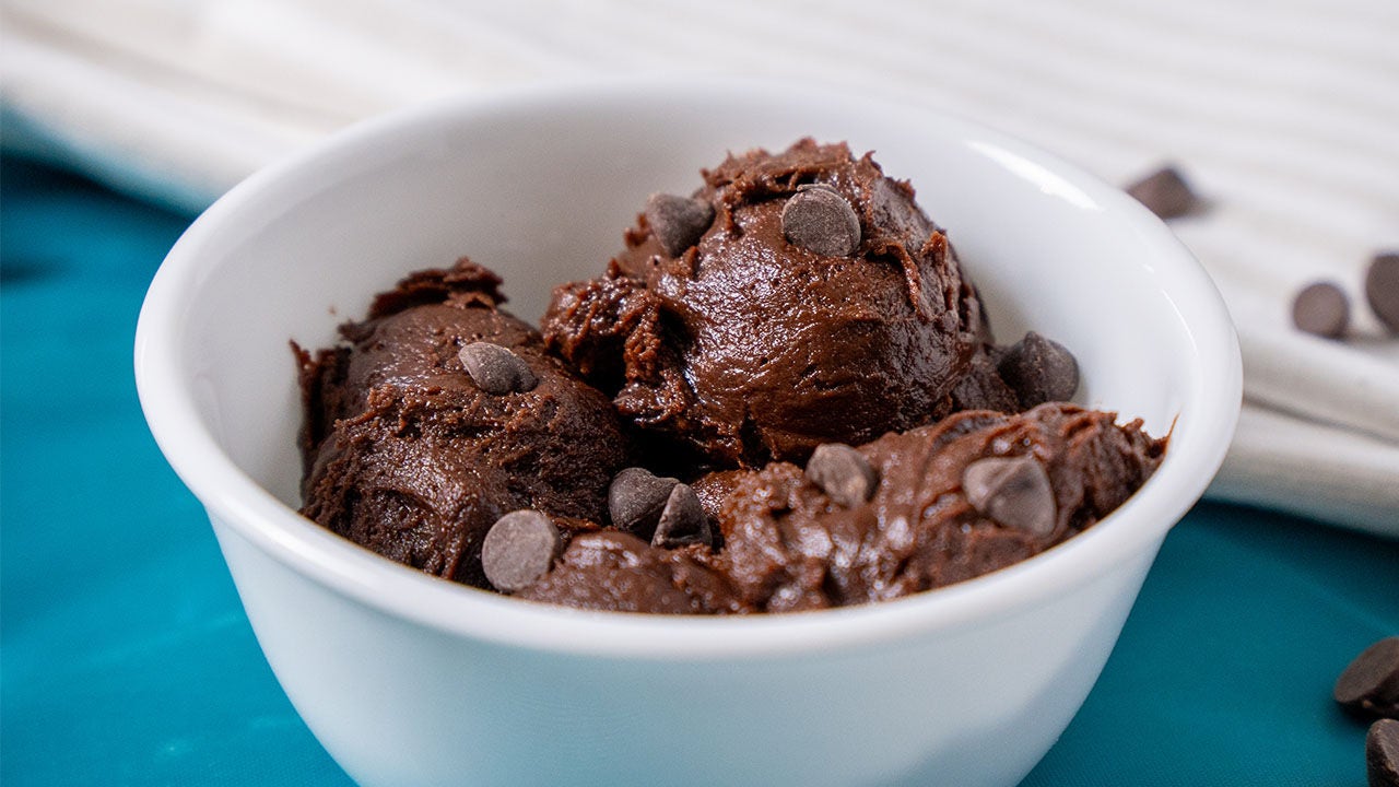 bowl of edible dark chocolate cookie dough