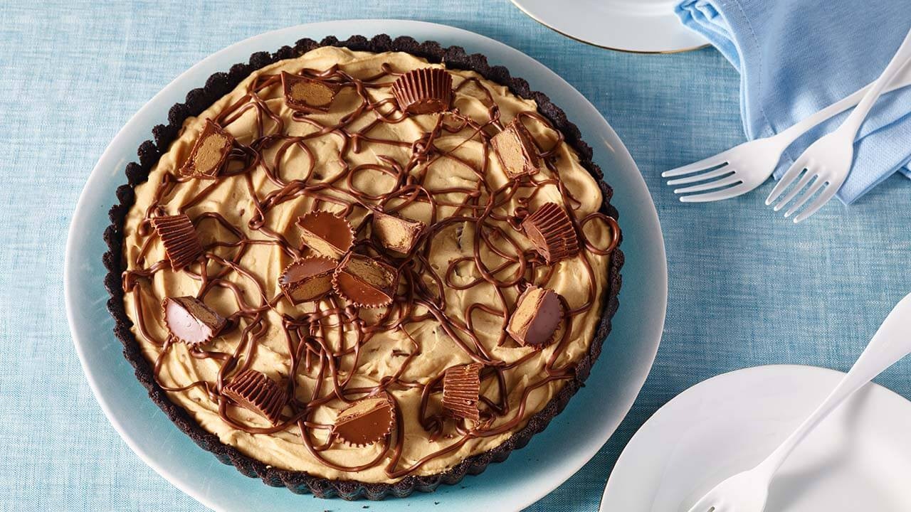 freshly made gigantic peanut butter cup tart