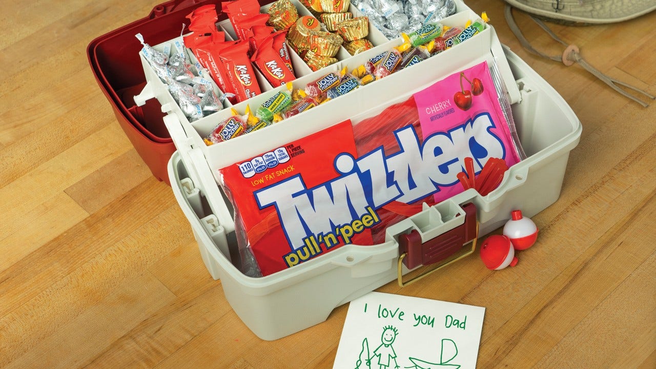 fathers day tackle box filled with assorted hersheys candy