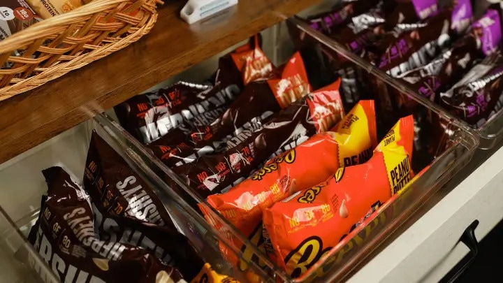 drawers filled with hershey baking chips