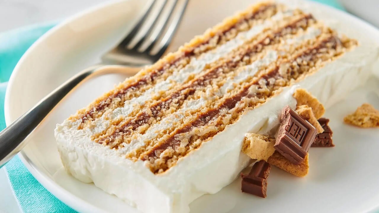 slice of frozen smores cake