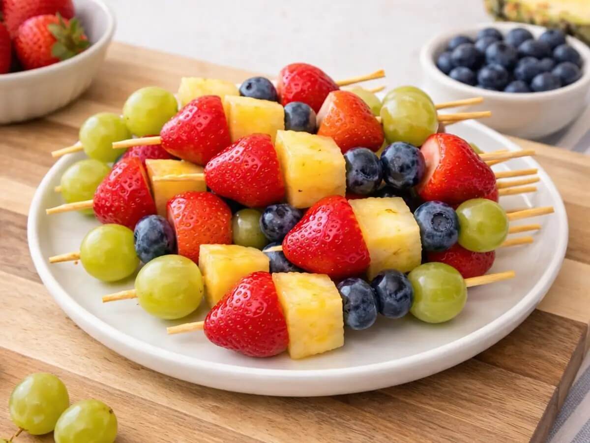 plate of fruit kabobs
