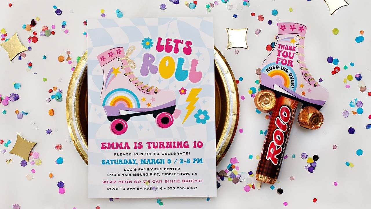 roller skating birthday party invitation