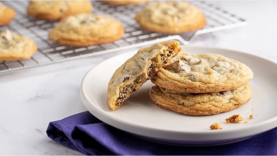 freshly baked chocolate chip cookies on plate